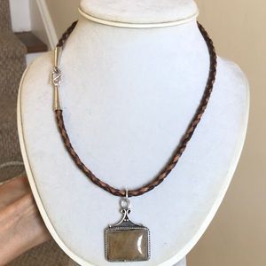 Rutilated Quartz Sterling Silver 925 Necklace Woven Leather Cord